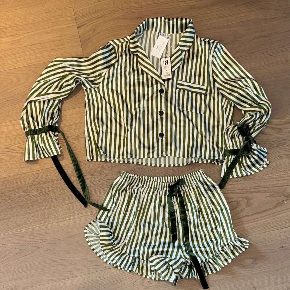 Abella Green and White Striped Kids Pajama Set
